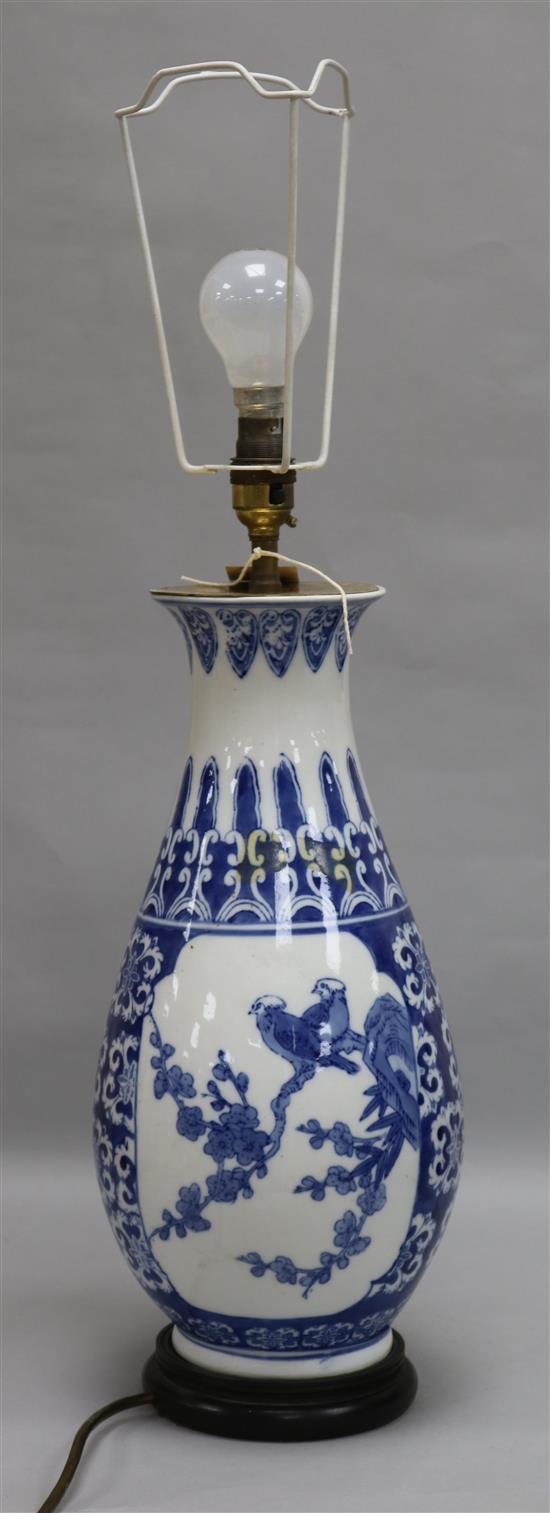 A Chinese blue and white lamp, H.39cm